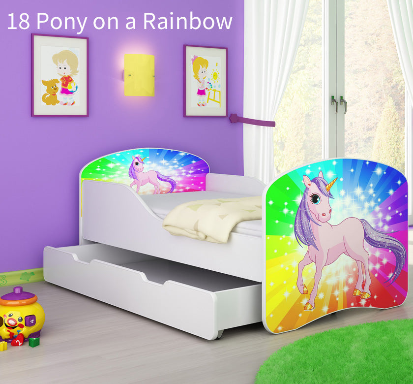 Dječji krevet ACMA s motivom + ladica 160x80 cm 18 Pony on a rainbow
