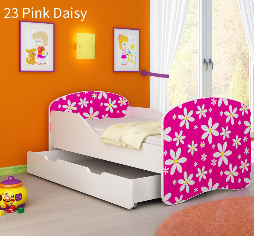 Dječji krevet ACMA s motivom + ladica 140x70 cm 23 Pink Daisy