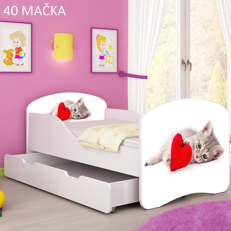 Dječji krevet ACMA s motivom + ladica 160x80 cm 40 Mačka