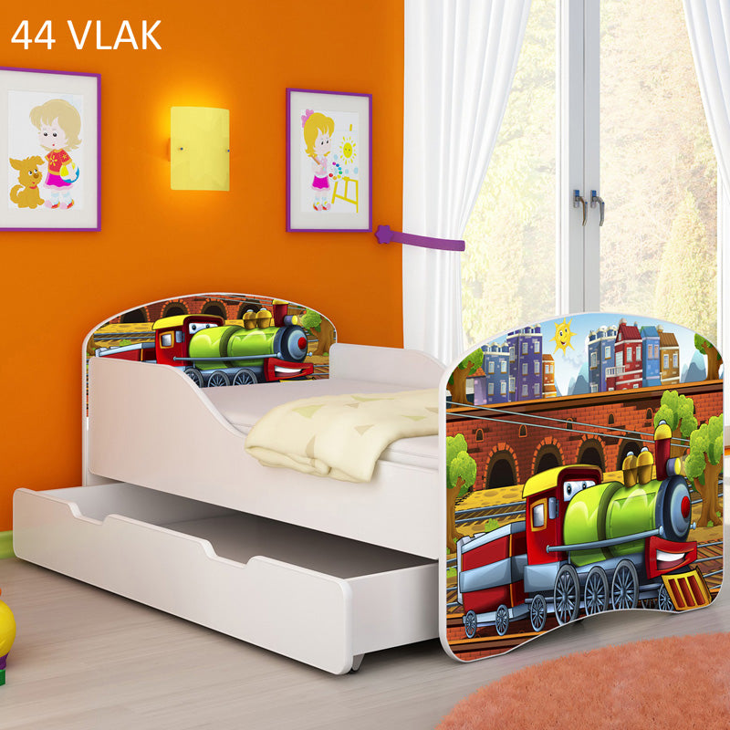 Dječji krevet ACMA s motivom + ladica 140x70 cm 44 Vlak