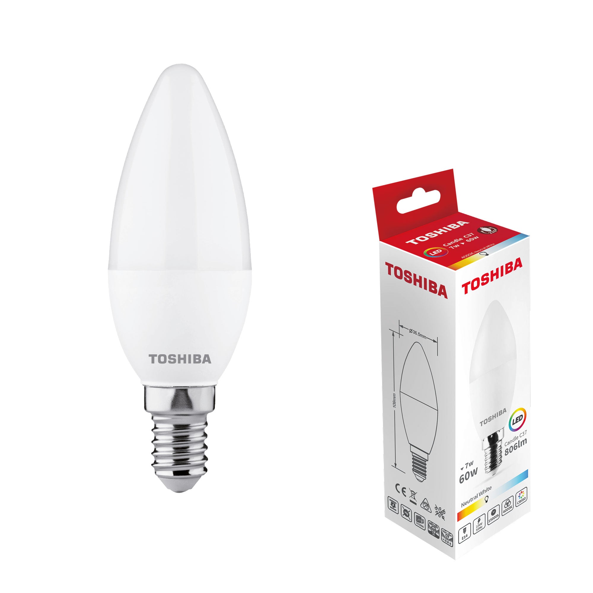 LED E-14 7W C37 4000K TOSHIBA
