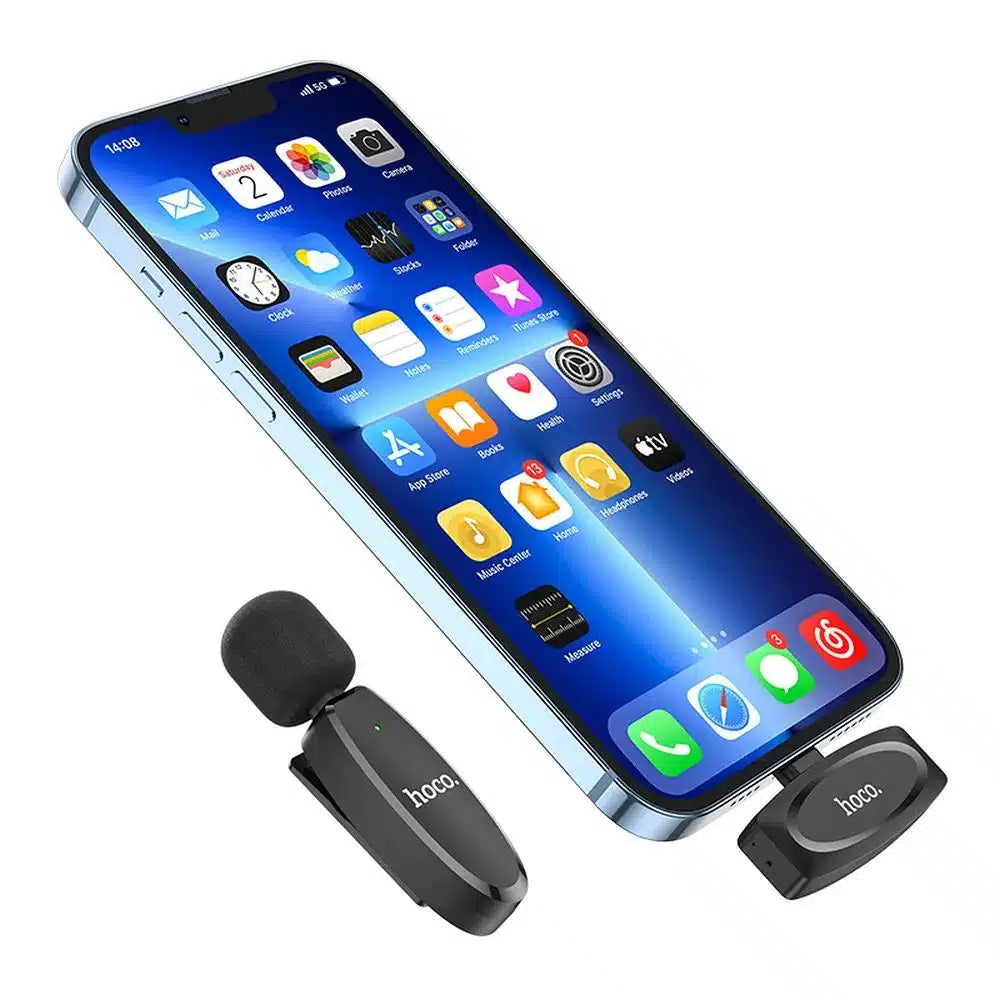 HOCO bežični lavalier mikrofon za iPhone Lightning 8-pin L15 crni