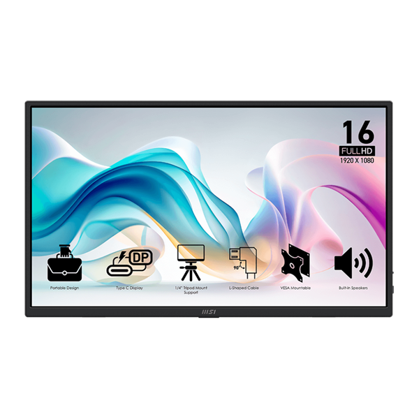 MSI PRO MP165 E6 Prijenosni televizor i monitor Prijenosni monitor Crno 39,6 cm (15.6") LED 1920 x 1080 pikseli