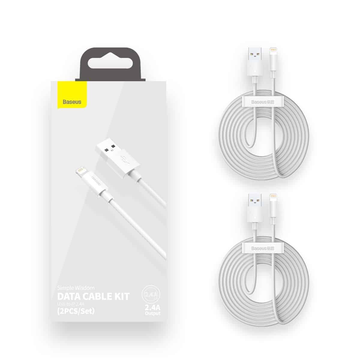 Baseus Simple Wisdom Data Cable Kit USB to Lightning 2.4A (2kom/Set）1.5m bijeli