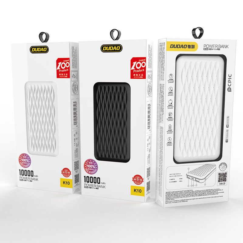 Dudao power bank 10000 mAh 2x USB / USB Typ C / micro USB 2 A