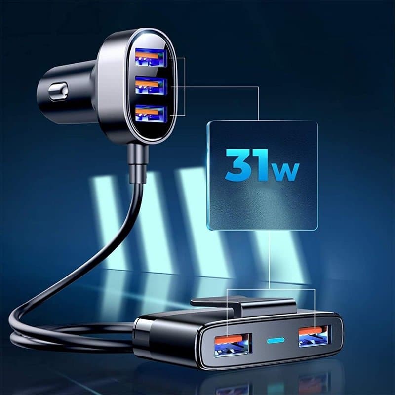 JoyRoom - Punjač za automobil (JR-CL03) - Produžetak priključaka- 5x USB- 6.2 A -150 cm - crni