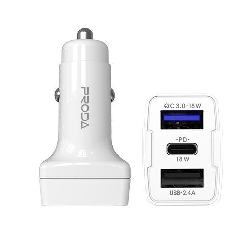 Auto punjač Power Delivery Quick Charge 3.0 18 W 2 x USB / USB Type- C
