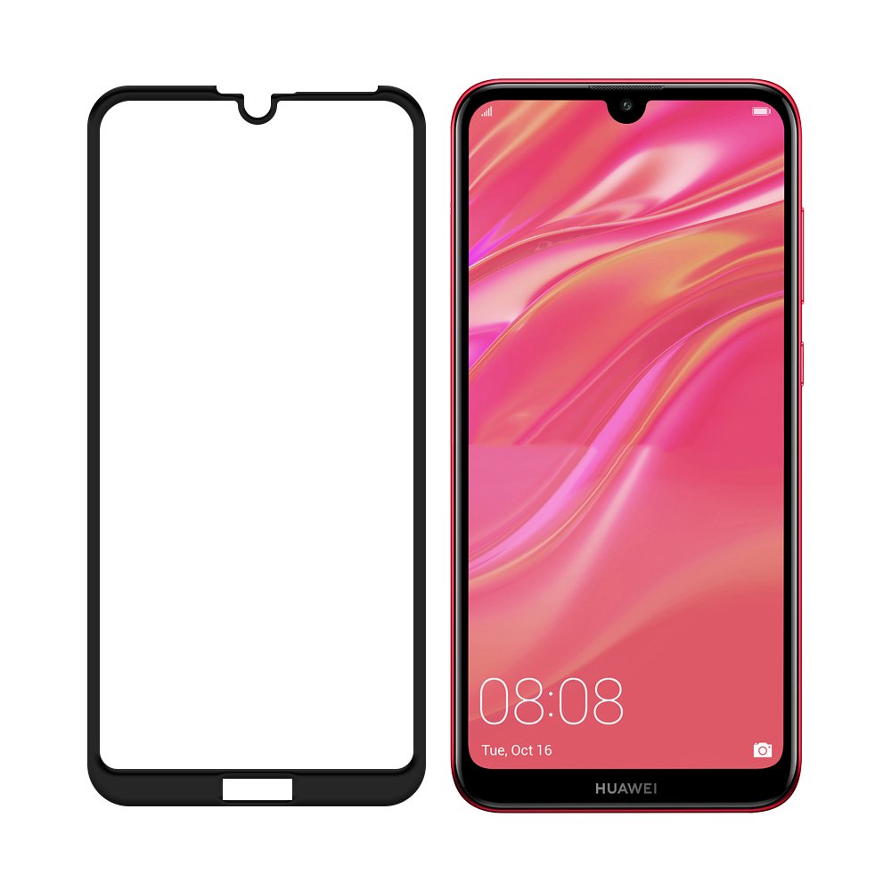 Kaljeno staklo zaštitnik zaslona s okvirom za Huawei Y7 2019 / Y7 Pro 2019 / Y7 Prime 2019 crno