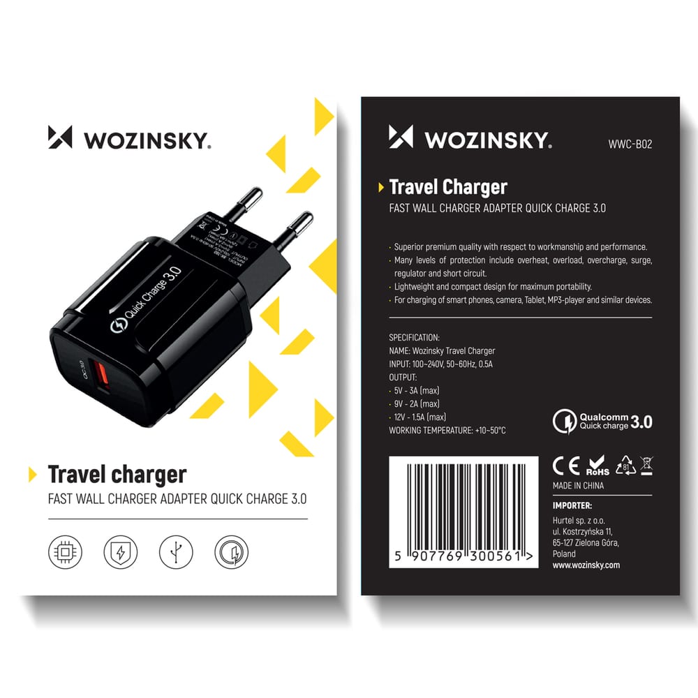 Wozinsky USB Quick Charge 3A zidni punjač