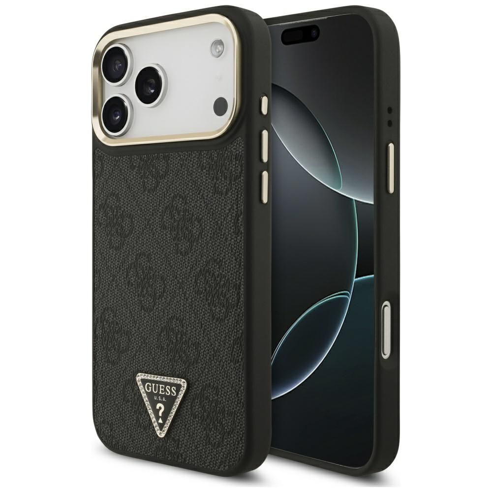 GUESS maskica za IPHONE 17 Pro Max kompatibilna s MagSafe (4G PU s trokutastim logotipom) zlatno-crna