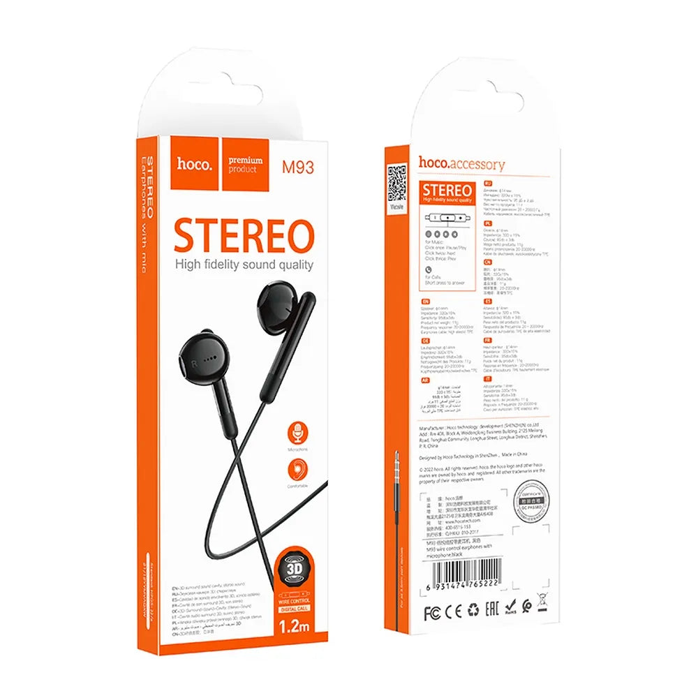 HOCO slušalice 3,5 mm priključak M93 crne boje