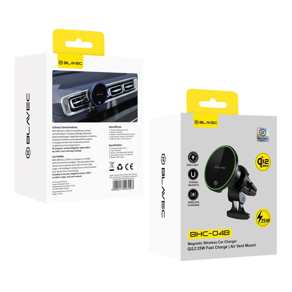 Auto držač Qi2.2 25W magnetski s indukcijskim punjenjem Blavec za ventilacijski otvor