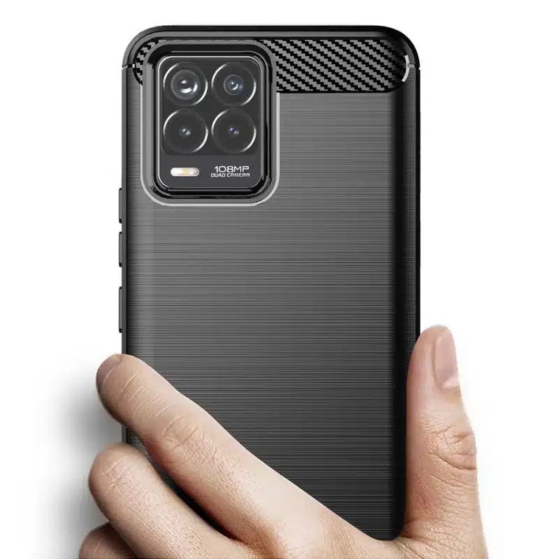 Techsuit Carbon Silicone maska za Realme 8 4G / 8 Pro 4G – crna
