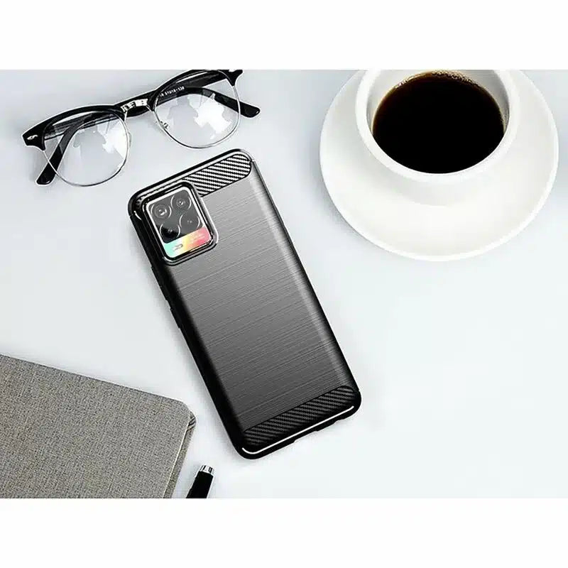 Techsuit Carbon Silicone maska za Realme 8 4G / 8 Pro 4G – crna