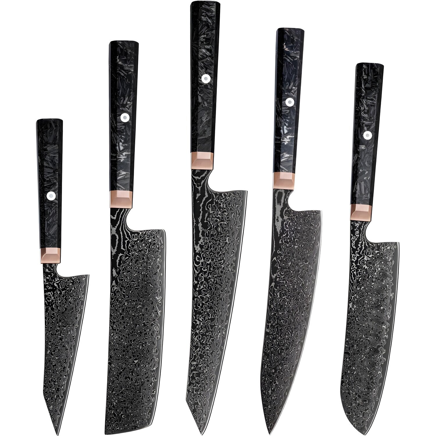 Set damaškovih kuhinjskih noževa RY-39269 - Crna / 5kom KP39269