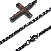 Muška Ogrlica s Križem WD-38747 - Smeđa / Crna / 62cm KP38747