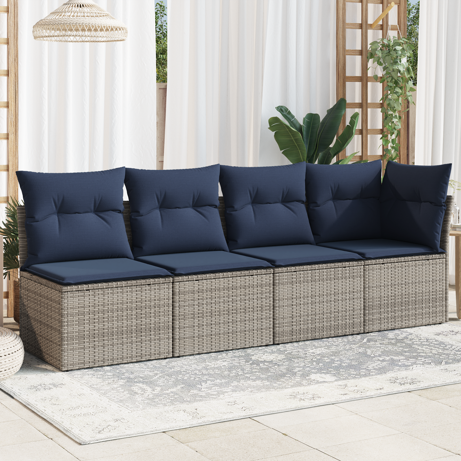 Vrtni kauč s jastukom Siva 227 x 62 x 69 cm poliratan