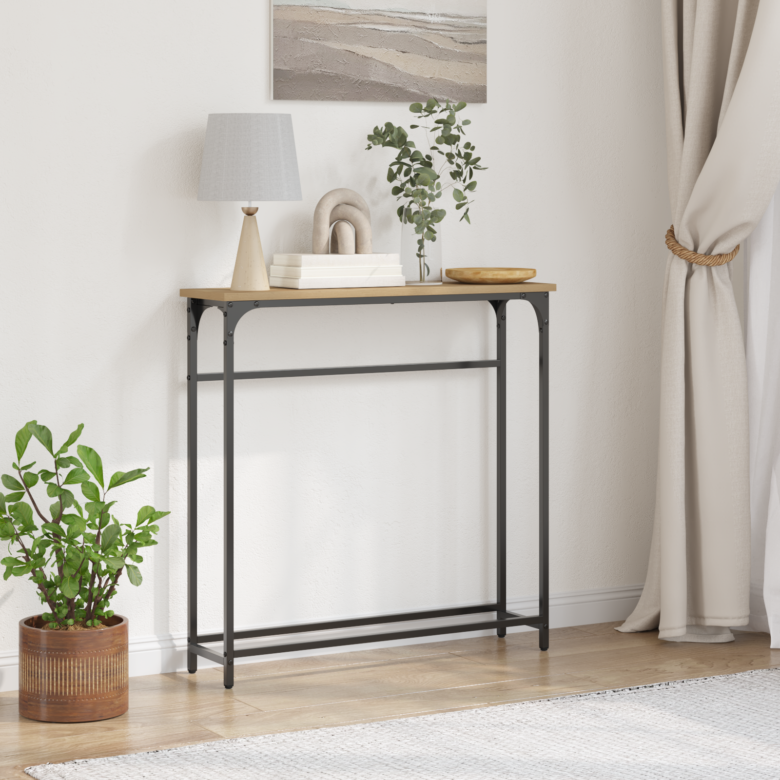 Konzolna stolica s policom Umjetnički hrast 75 x 19,5 x 75 cm