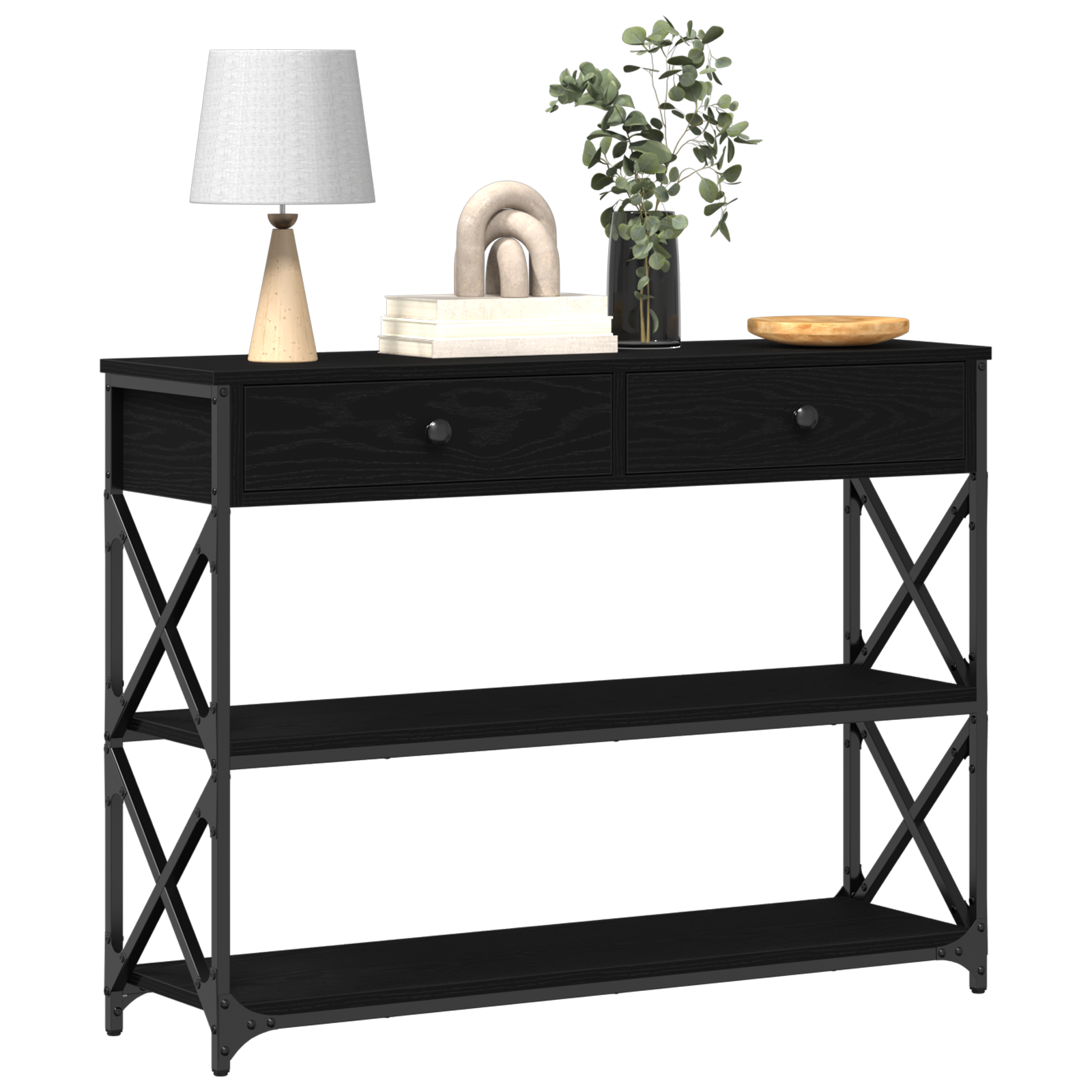 Konzolna stolica s ladicama Crni hrast 100 x 28 x 75 cm