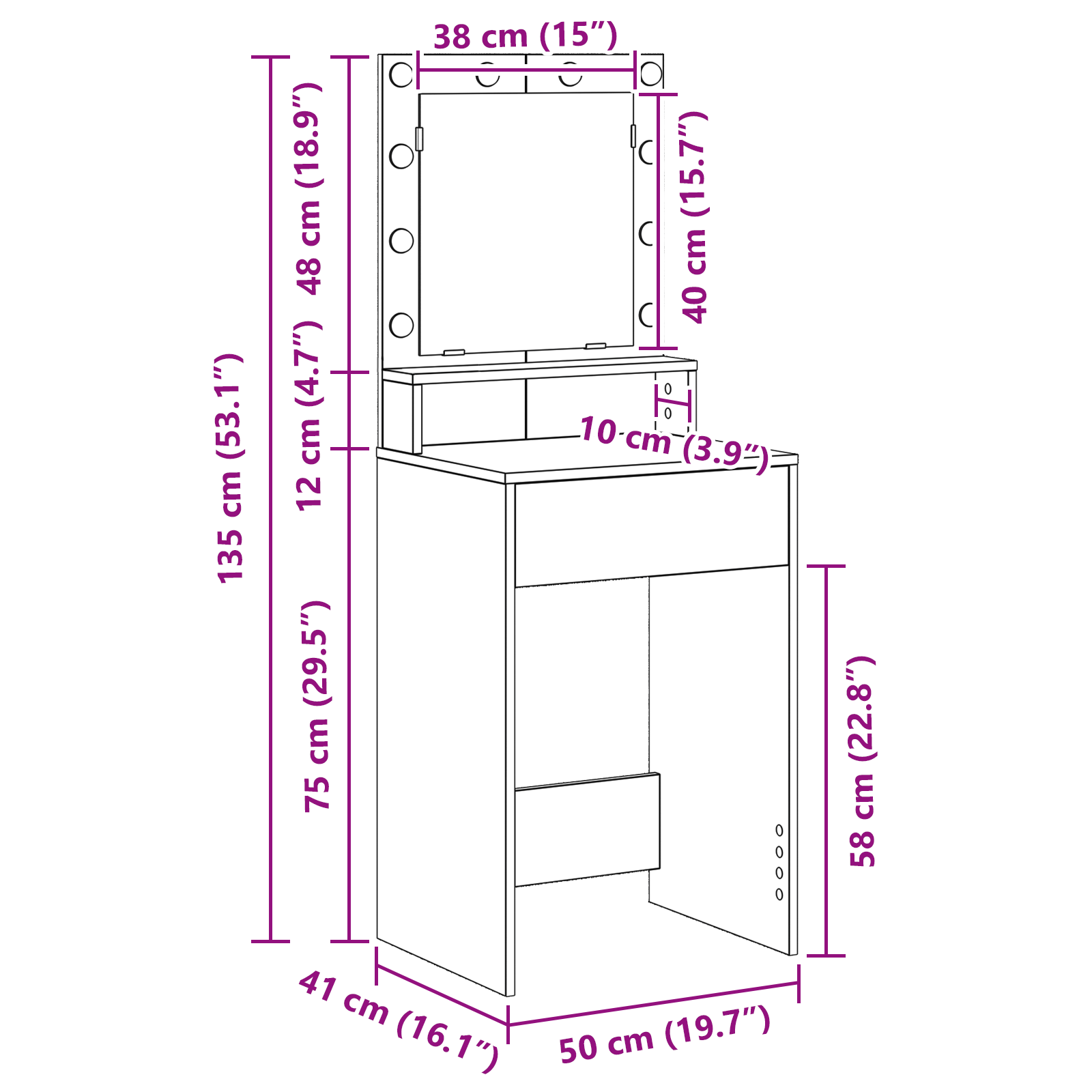 Toaletni stol Bijelo 50 x 41 x 135 cm Konstruirano drvo
