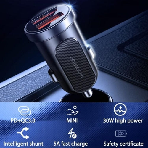 JOYROOM C-A09 2-PORTNI AUTO PUNJAČ PD 30W QC 3.0 CRNI