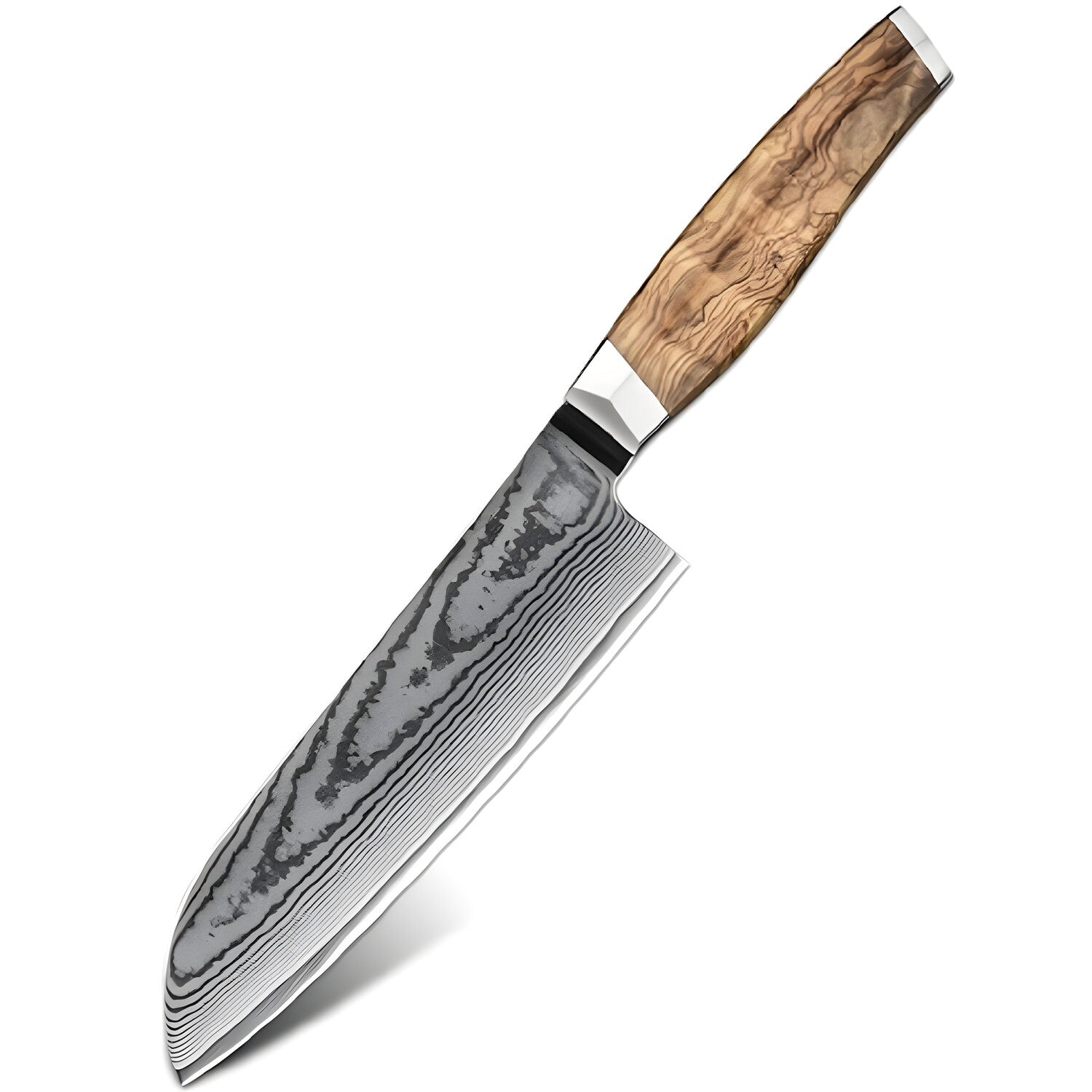 Damaskasti kuhinjski nož ZE-37558 - Santoku / Smeđa KP37558