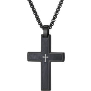 Muška Ogrlica s Križem VQ-38806 - Crna / Srebrna / 60cm KP38806