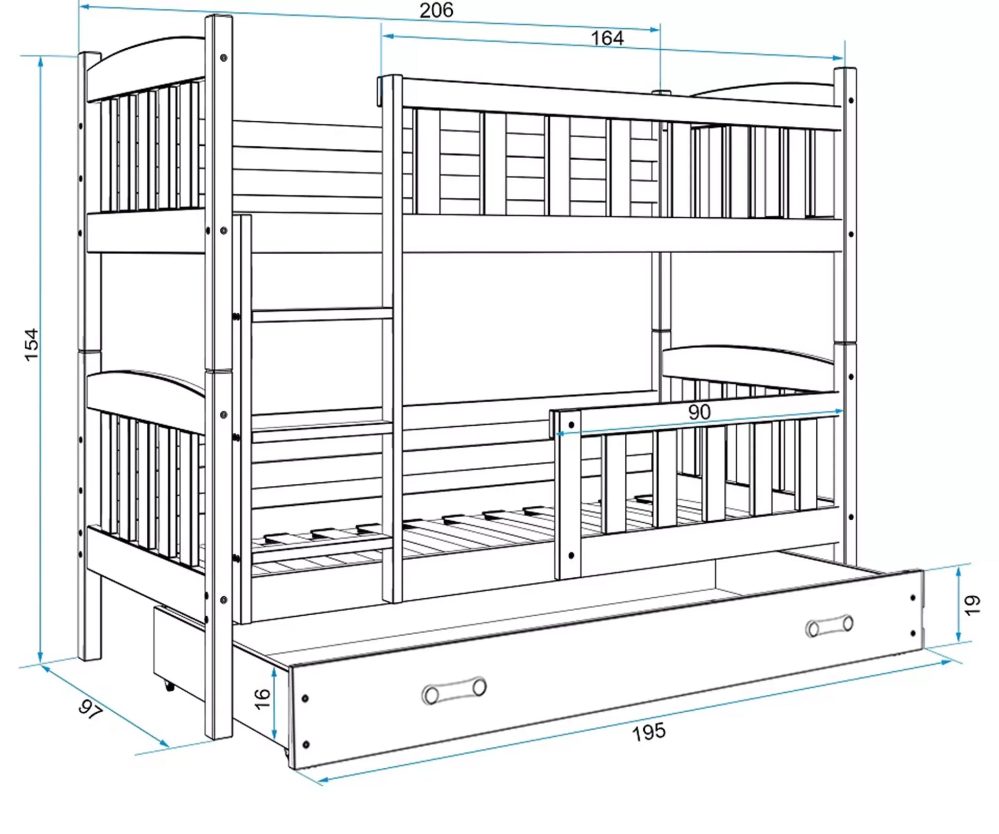 Krevet BMS Kubus na kat + ladica 200x90 cm, GRF bijela