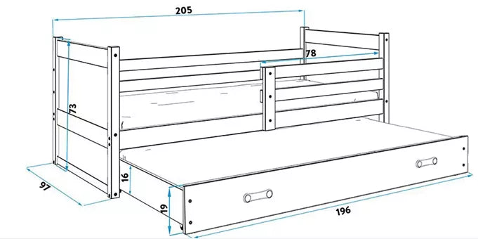 Krevet BMS Rico za 2 osobe 200x90 cm, PINE plava