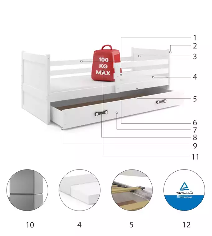 Krevet BMS Rico + ladica 190x80 cm, PINE zelena