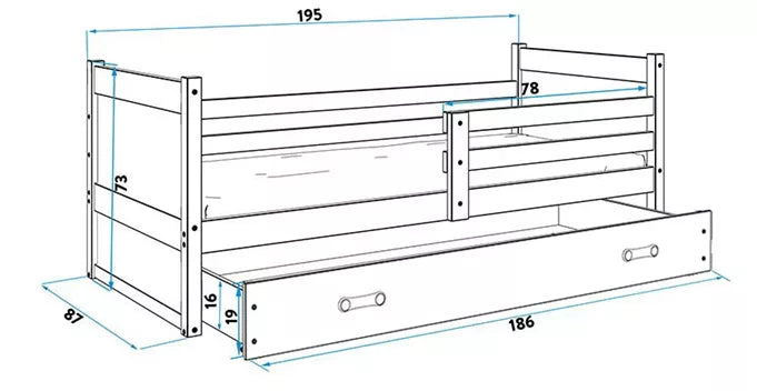 Krevet BMS Rico + ladica 190x80 cm, PINE zelena