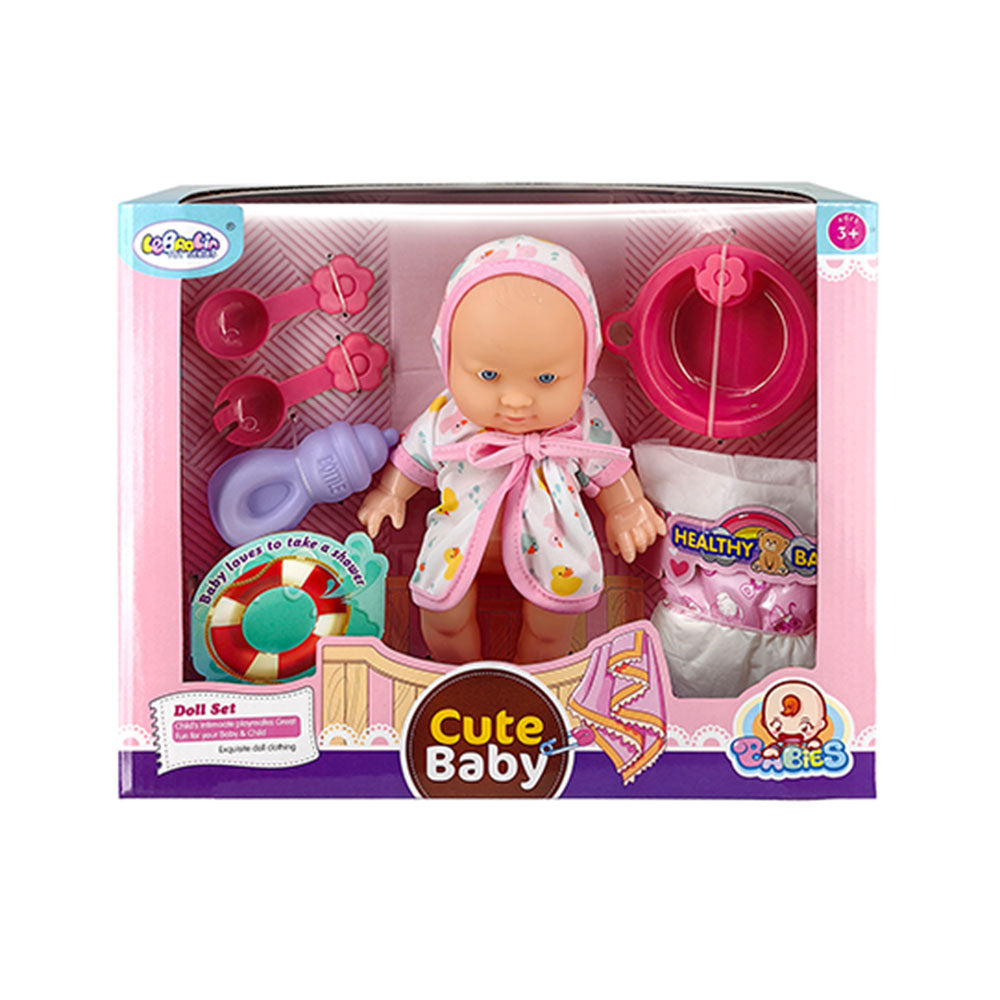 Lutka Cute Baby – Realistična beba s priborom za igru Roza
