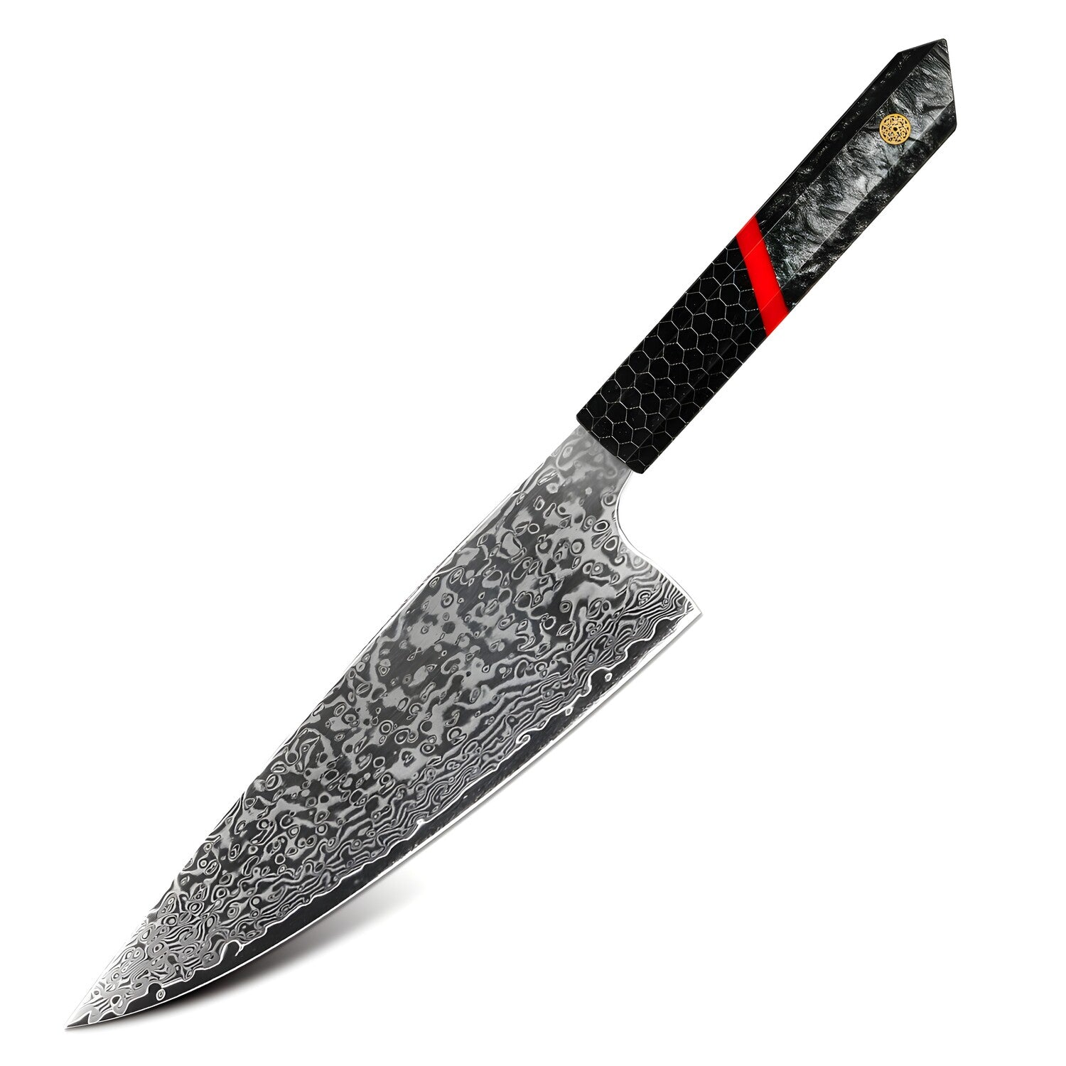 Damaskovski kuhinjski nož ZA-37461 - Santoku / Crna / Crvena KP37461