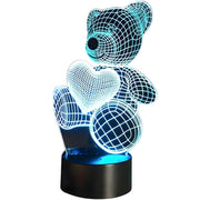 3D LED Noćna Lampa Medvedić - Crna / Transparentna KP39226