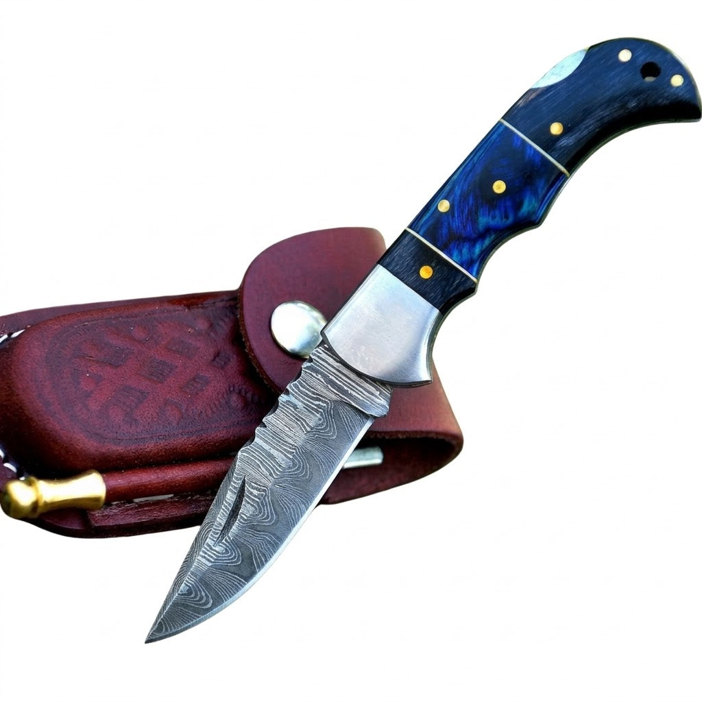 Damaščanski outdoor sklopivi nož HP-42226 - Plavi / Srebrni KP42226