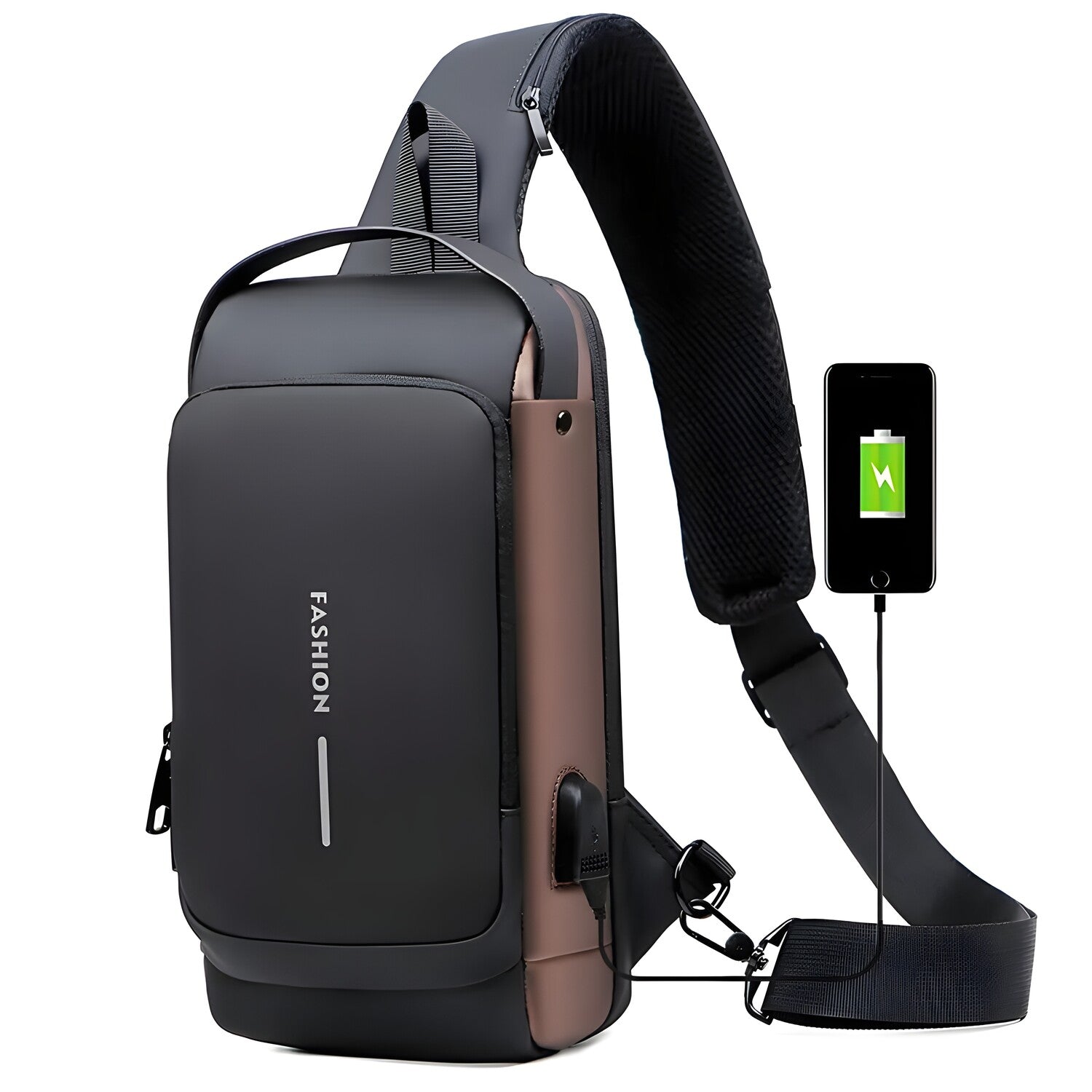 Torba preko ramena s USB punjenjem protiv krađe - Crna / Smeđa KP25261