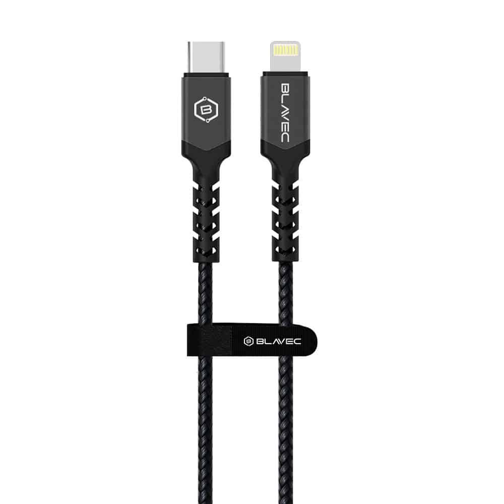 BLAVEC RAPTOR OPLETENI KABEL – TYPE- C NA LIGHTNING – PD 20W 2.4A 3m crno-sivi