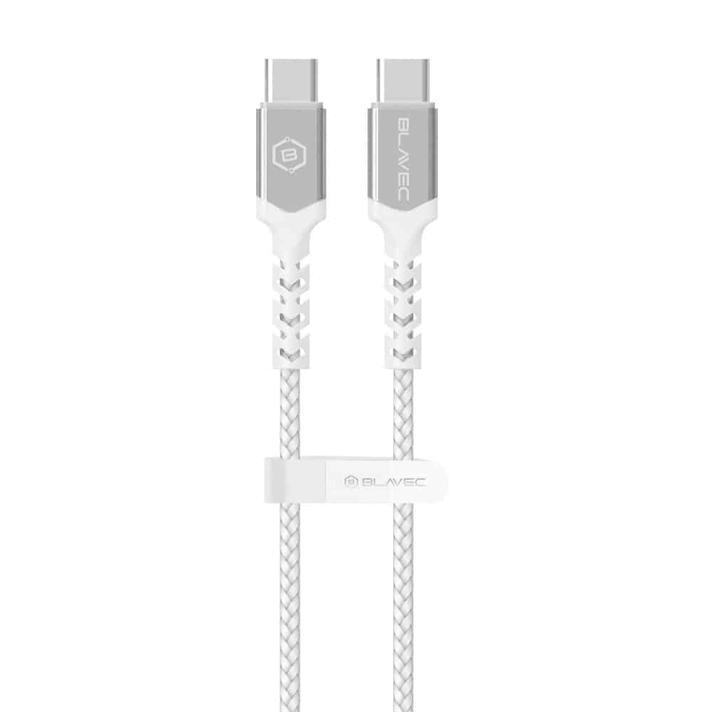 BLAVEC RAPTOR OPLETENI KABEL – TIP C NA TIP C – PD 100W 5A 2 METRA bijelo-srebrni