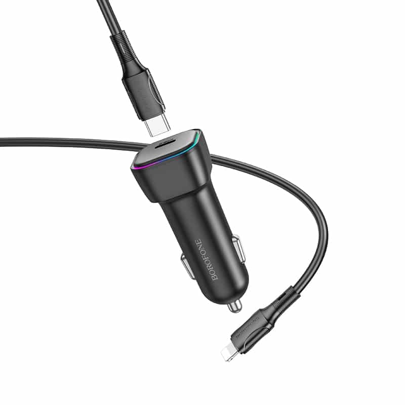 BOROFONE AUTO PUNJAČ BZ28 TROPHIE - TYPE-C - PD 30W 3A SA TYPE-C NA LIGHTNING KABEL CRNI
