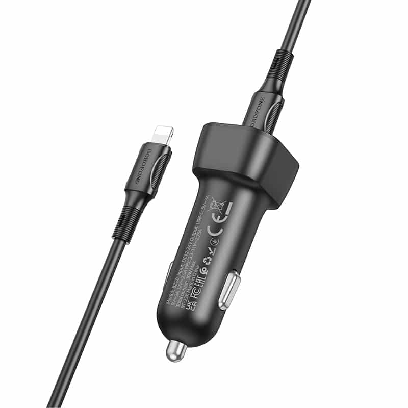 BOROFONE AUTO PUNJAČ BZ28 TROPHIE - TYPE-C - PD 30W 3A SA TYPE-C NA LIGHTNING KABEL CRNI