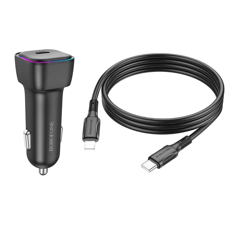 BOROFONE AUTO PUNJAČ BZ28 TROPHIE - TYPE-C - PD 30W 3A SA TYPE-C NA LIGHTNING KABEL CRNI