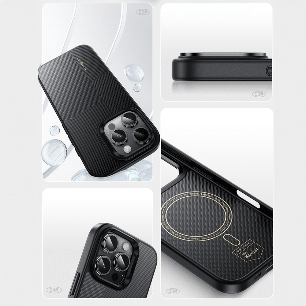 Benks Montage Magnetic Armor Pro Kevlar metalni okvir 600D Case za iPhone 16 Pro Max crna