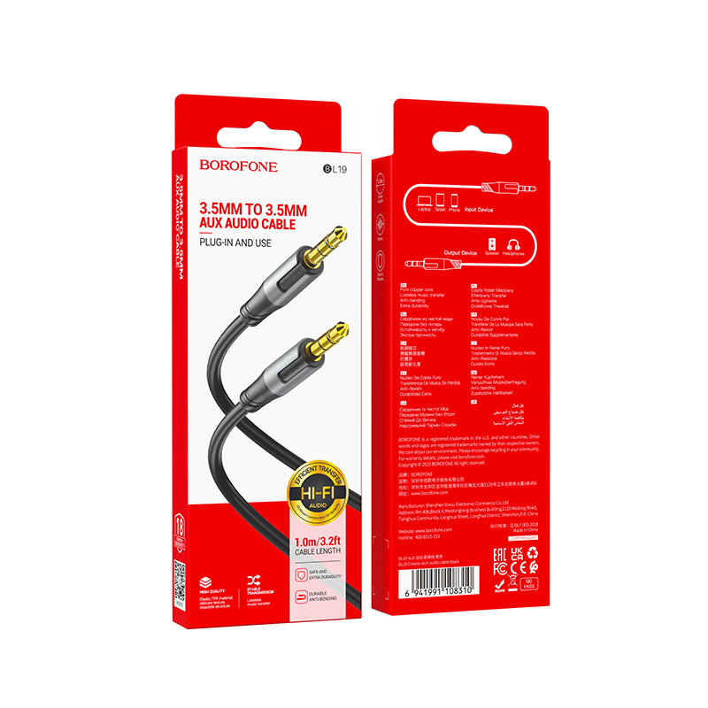 Borofone kabel BL19 Creator - 3,5 mm jack na 3,5 mm jack - 1 metar crni