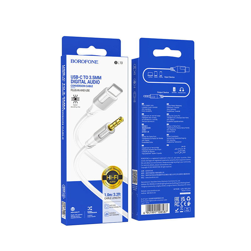 Borofone kabel BL19 Creator - 3,5 mm priključak na tip C - 1 metar bijeli