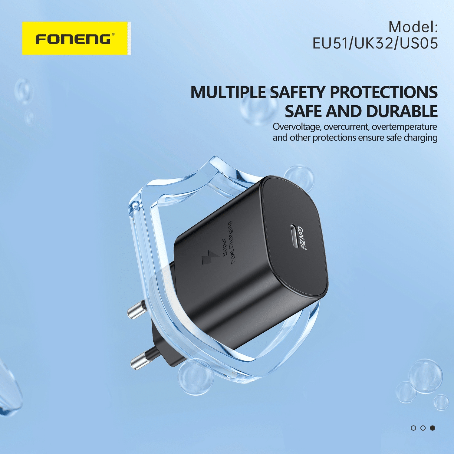 Foneng EU51 GaN zidni punjač - Type - C - PD 25 W s kabelom tipa C na tip C - crni