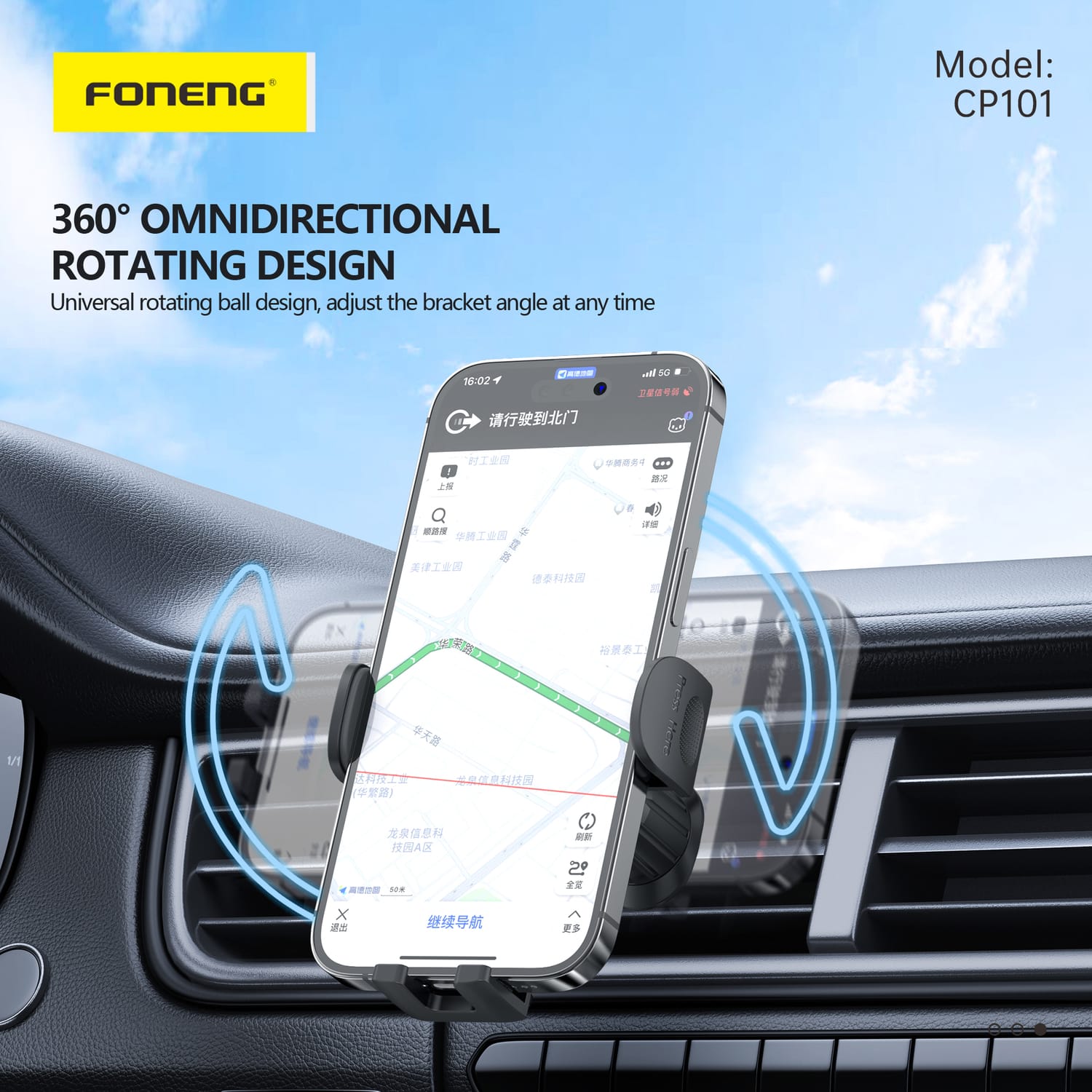 Auto držač Foneng CP101 s induktivnim punjenjem za ventilacijsku rešetku - crni