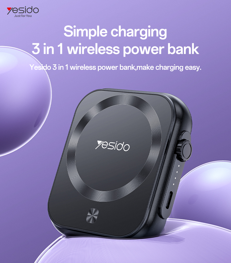 Power bank 5000mAh YP59 3 u 1 -Type - C - magnetski - indukcijski 15W crni
