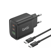 Zidni punjač Foneng GaN PPS - USB + 2xType C - QC 4.0+ PD 65W s Type C na Type C kabelom crni