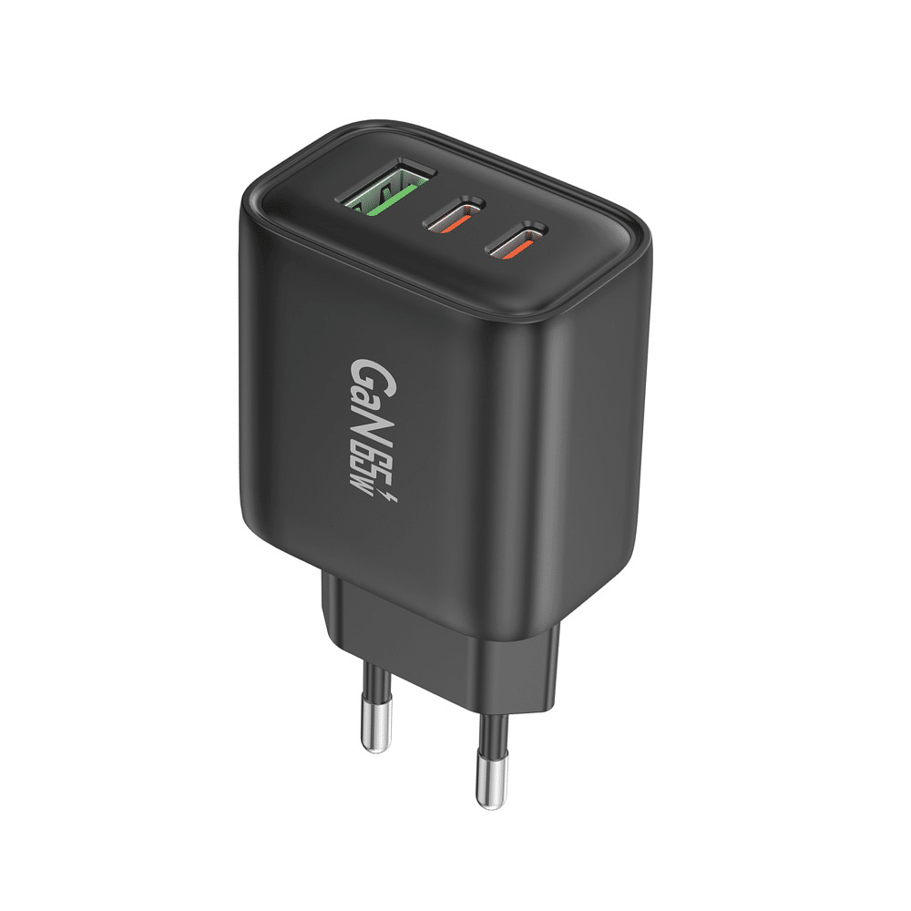 Zidni punjač Foneng GaN PPS - USB + 2xType C - QC 4.0+ PD 65W s Type C na Type C kabelom crni