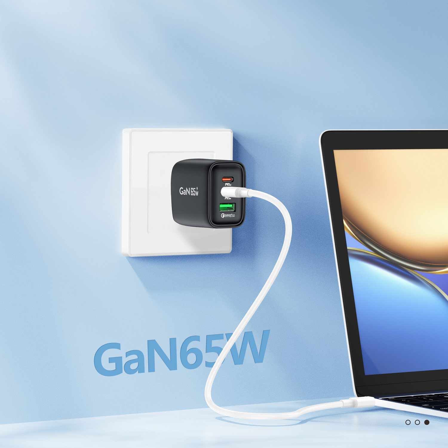 Zidni punjač Foneng GaN PPS - USB + 2xType C - QC 4.0+ PD 65W s Type C na Type C kabelom crni